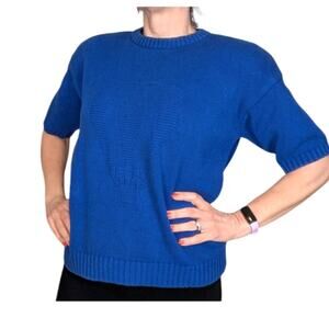 90s Vintage Nordstrom Short Sleeve Crew Neck Sweater Blue Size Medium